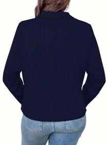 Celure Talla grande Blazer unicolor de doble botonadura - Azul Marino - Ver 2