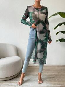 SHEIN Essnce 隨機印花長袖短上衣 - 墨綠色 - 查看 6