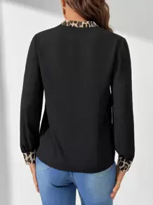 SHEIN Tall Blouse À Col Cranté Imprimé Léopard Pour Femme - Noir - Voir 2