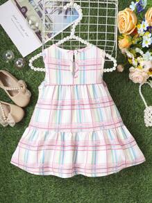 Stylish Baby Girls' Sleeveless Plaid Dress For Summer