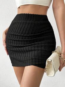 SHEIN Essnce 女式高腰貼身裙 - 黑色 - 查看 3