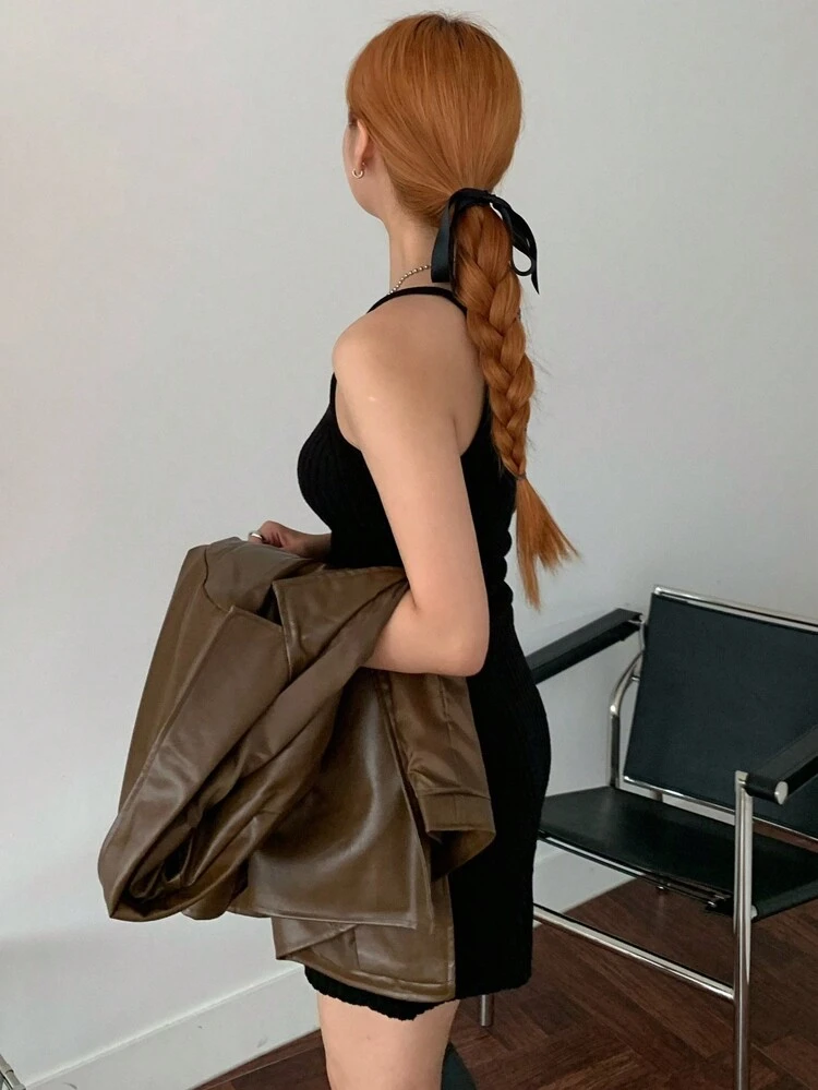 Women'S Slim Fit Solid Color Knit Spaghetti Strap Sweater Dress,Fall Clothes