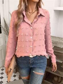 瑞士點實色優雅襯衫 - 粉色 - 查看 6