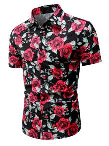 Manfinity Homme Men's All-over Rose Print Shirt - Multicolor - View 4