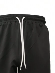 SHEIN Fitness 男士字母印花運動短褲 - 黑色 - 查看 3