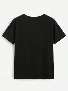 SHEIN EZwear Của phụ nữ In Gấu Áo thun - màu đen - Xem 2