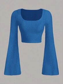 SHEIN EZwear Solid Color Bell Sleeve Knit T-Shirt