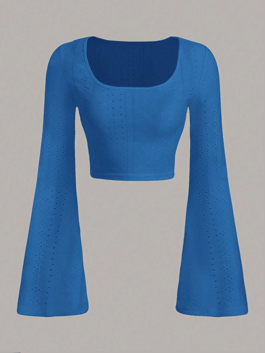 SHEIN EZwear Solid Color Bell Sleeve Knit T-Shirt
