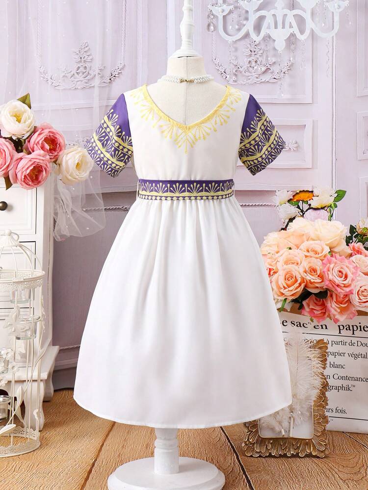 Little Girls' Printed Patchwork Belted Dress