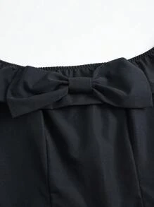 Sweetra Của phụ nữ Off-shoulder Áo Trang trí Với Nơ - màu đen - Xem 4