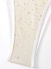 SHEIN Swim Summer Sparkly Bikini Set With Sequin Decor, Including Skirted Bottom Carnival - White - View 6