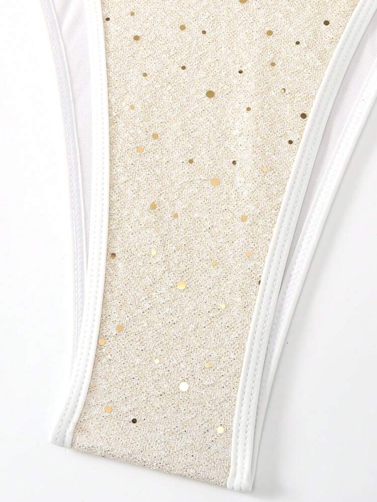 Summer Sparkly Bikini Set With Sequin Decor, Including Skirted Bottom Carnival