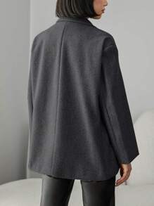 EURMUSE Women'S Wide Shoulder Woolen Coat With Single Button Closure - Black - View 2