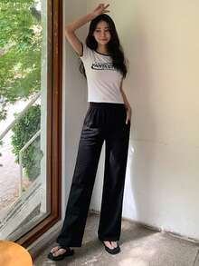 DAZY Của phụ nữ Vòng cổ Slogan In Áo thun - trắng - Xem 5