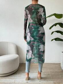 SHEIN Essnce 隨機印花長袖短上衣 - 墨綠色 - 查看 2