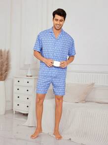 Men'S Geometric Print Homewear Set - Multicolor - View 5