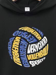 SHEIN 男童休闲基础款字母印花长袖卫衣，适合秋冬季穿着 - 黑色 - 查看 3