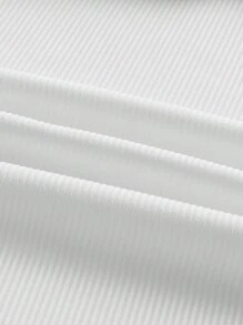 SHEIN EZwear 大碼毛茸邊前打結T恤 - 白色 - 查看 4