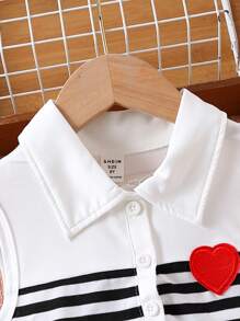Sparklyn 少女领口条纹心形印花休闲修身连衣裙