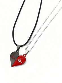 ROMWE Goth Ecg Valentine's Day Couple Heart Necklace - Multicolor - View 2