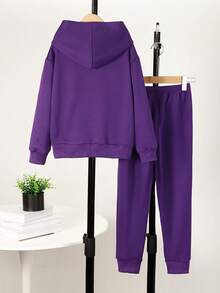 Tween Girls' Butterfly Print Hoodie And Sweatpants Set - Purple - View 2