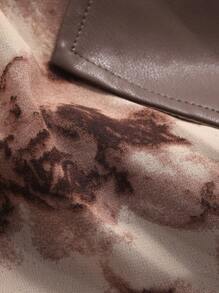 DAZY Của phụ nữ Tương phản Màu sắc In hoa Áo sơ mi Và Bộ váy - màu nâu - Xem 7