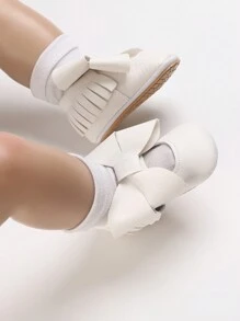 婴儿女童软底公主鞋带蝴蝶结装饰，适合 0-1 岁 - 白色 - 查看 6