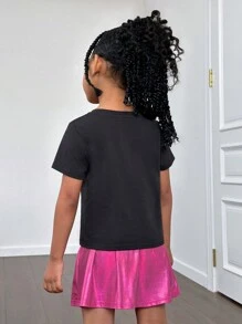 Toddler Girls' Cartoon Bear & Letter Print Short Sleeve Top With Round Neckline And Woven Skirt - Multicolor - View 2
