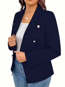 Celure Talla grande Blazer unicolor de doble botonadura - Azul Marino - Ver 4