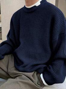 Manfinity 男士對比色邊縫2合1毛衣 - 藍色 - 查看 1