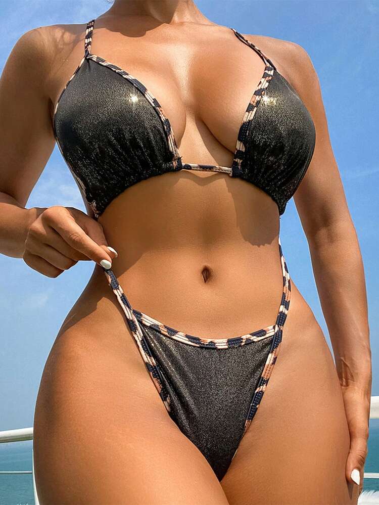 Leopard Print Splice Criss Cross Strap One Piece Swimsuit Summer