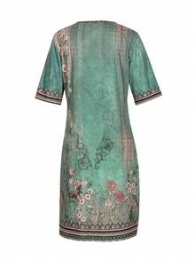 Plus Size Women Casual Printed Dress, Suitable For Home & Outdoor, Summer