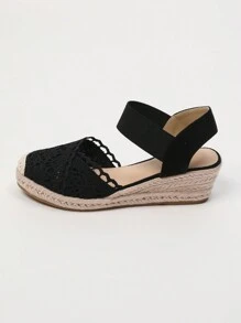 時尚女式楔跟簡約休閒假日涼鞋 - 黑色 - 查看 3
