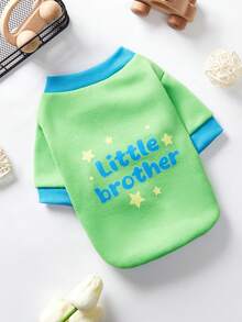 Debiesn 1件綠色拼色可愛寵物印花保暖無帽運動衫 - 彩色 - 查看 2