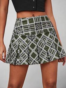 Forever 21 Gonna A Pieghe A Vita Alta Con Motivo Scozzese In Velluto A Coste Stile Preppy, Abbinamento Perfetto Per Ogni Occasione - Multicolore - Visualizzare 3