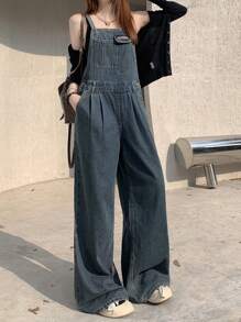 DAZY 女用休閒牛仔背帶褲 - 中等水洗藍 - 查看 5