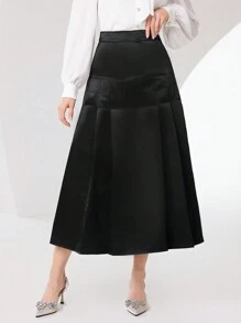Modelyn Women's Solid Color High Waisted Skirt - Black - View 5