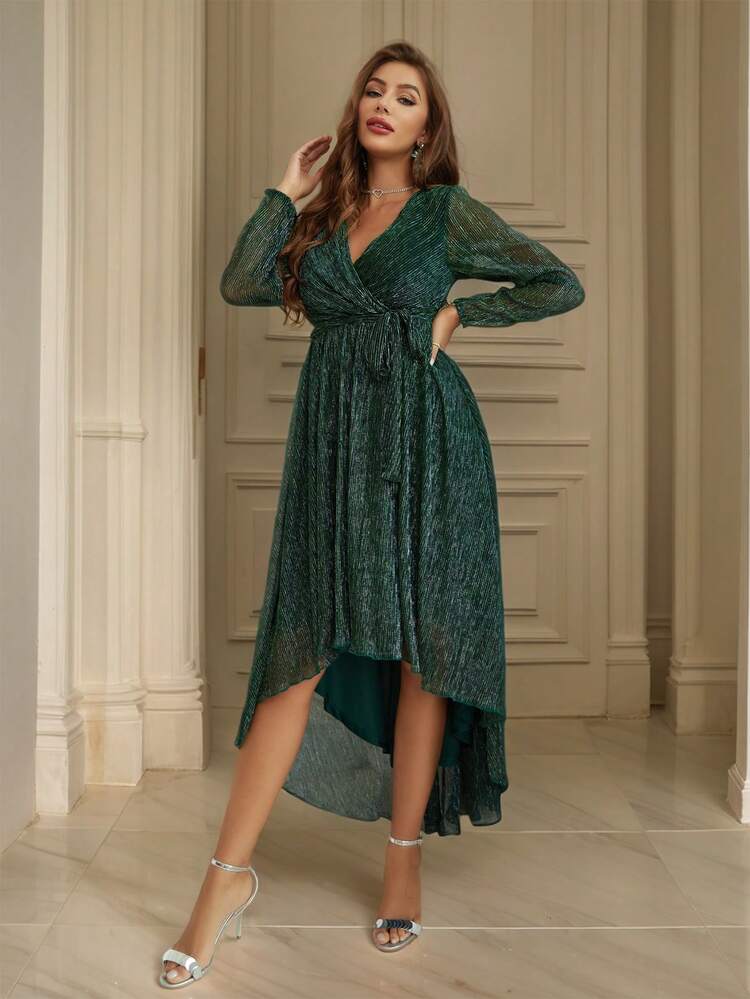 Elegant And Gorgeous Women'S Long Sleeve High Low Hem Dress