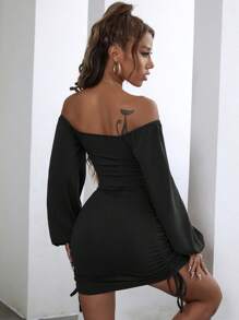 SHEIN Privé Off-Shoulder Long Sleeve Bodycon Dress - Black - View 2