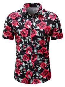 Manfinity Homme Men's All-over Rose Print Shirt - Multicolor - View 1