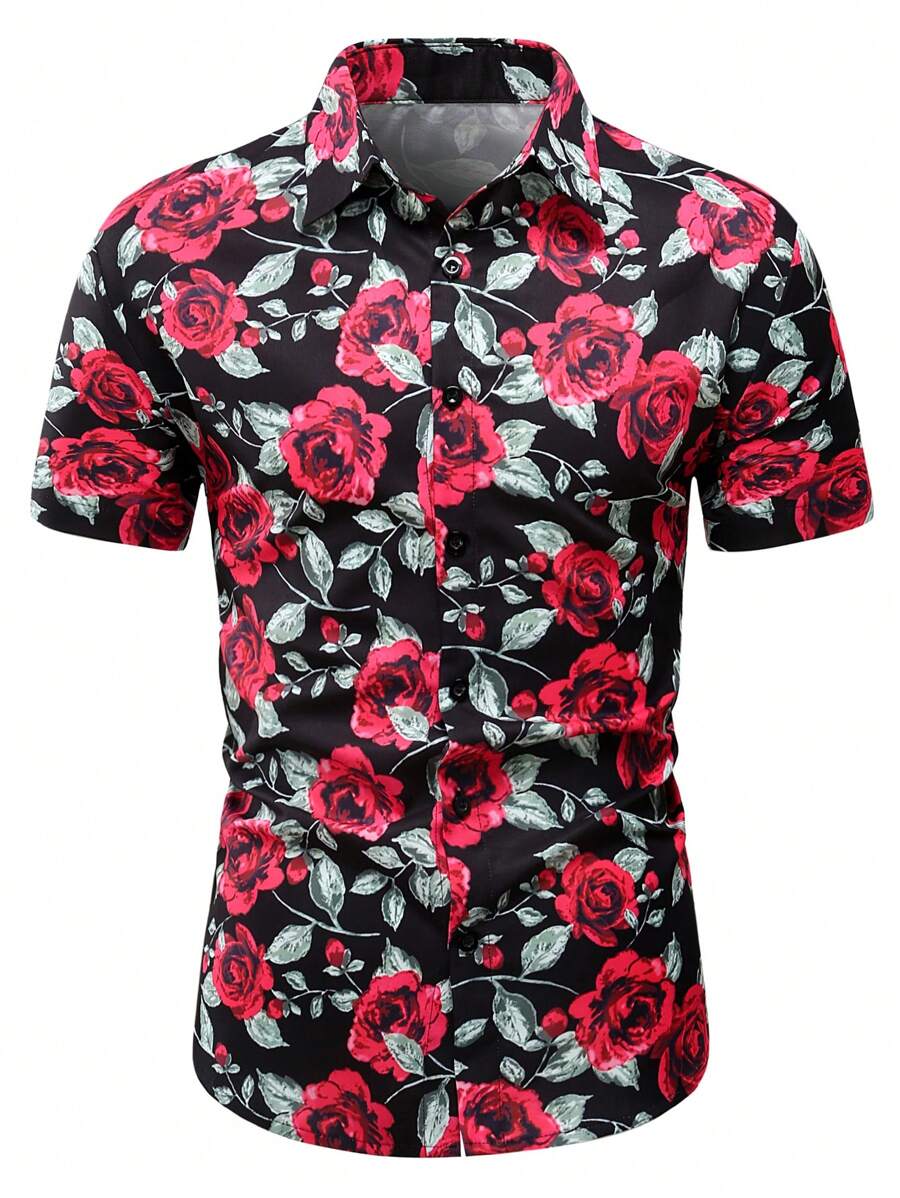Manfinity Homme Men's All-over Rose Print Shirt - Multicolor - View 1