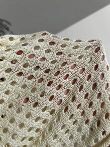 SHEIN Swim Curve 夏季大码女士圆孔镂空罩衫音乐节 - 杏色 - 查看 5