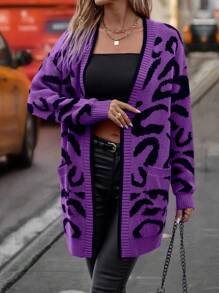 SHEIN LUNE 女式豹纹落肩长袖开衫 - 彩色 - 查看 5