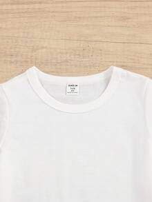 SHEIN Young Girls' Short Sleeve T-Shirt And Pants Casual Two-Piece Set For Summer - White - View 4