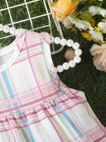 Stylish Baby Girls' Sleeveless Plaid Dress For Summer