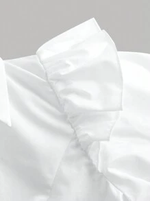 SHEIN Camisa Tecida De Manga Curta De Cor Sólida Para Adolescentes Com Detalhe De Bainha Com Babados
