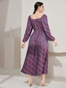 Modelyn Đầm dạ hội dài tay cổ tròn hở vai - Màu tím - Xem 2