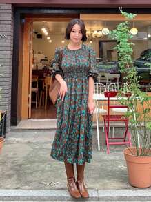 DAZY Của phụ nữ Thực vật In Vòng cổ Đầm - Cà phê - Xem 4