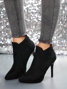 Women's Fashionable Elegant Suede Stiletto Pointed Toe High Heel Short Boots, Ankle Length - Black - View 7