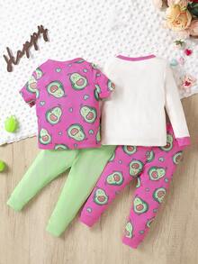2pcs/Set Young Girl Cartoon Avocado Homewear, Snug Fit Pajama Set - Multicolor - View 6